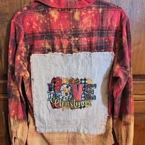 Red and Black Plaid Flannel bleached Christmas Shirt